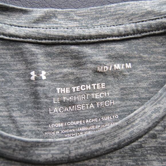 Under Armour Tech Medium Gray Short Sleeve Shirt w/ Small Black Logo - Picture 5 of 5